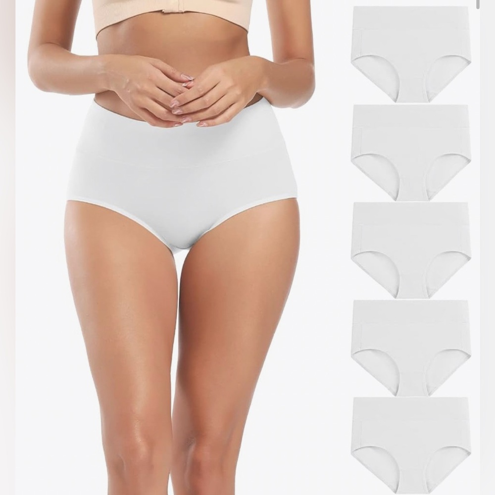 🌸Molasus 5 Piece Pocket Cotton Underwear High Waisted Ladies White Sz M.